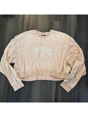 Nike Women's Terry Cropped Sweatshirt Retro Femme Size Medium Peach